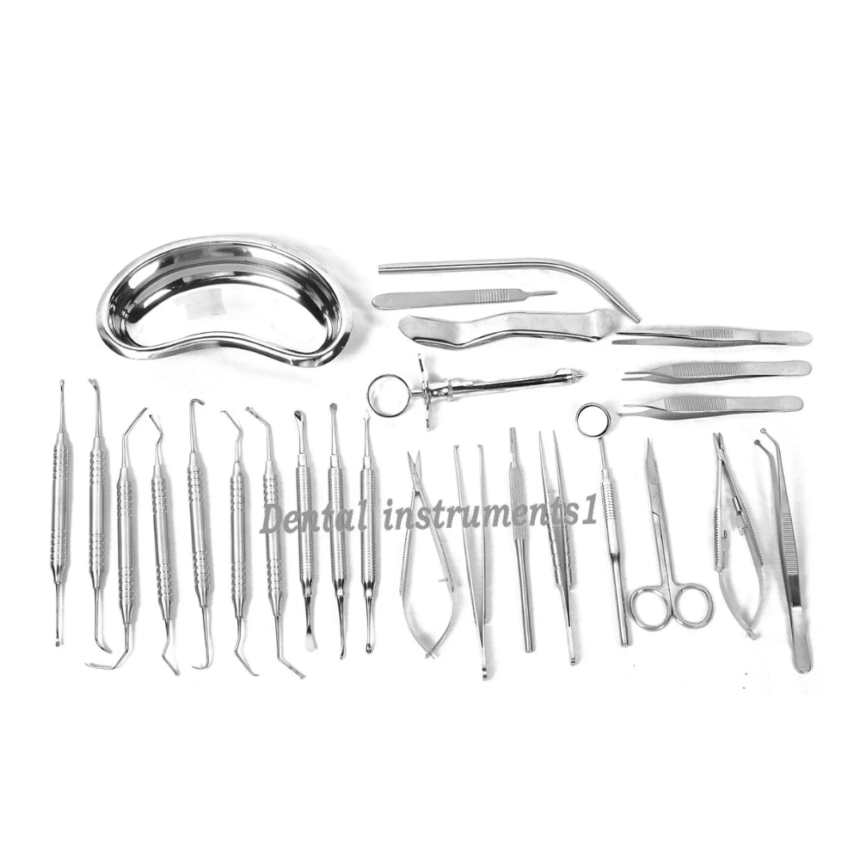 Micro Instruments Surgery Micro Surgery Kit Oral Surgery Instruments Kidney Tray Set – 26 PCS ...