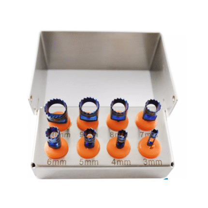 Dental Trephine Teeth Kit 8 PCS – Implant Blue Titanium Coated & Bur Holder