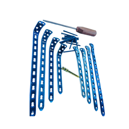 Proximal Lateral Tibial LCP Plate 6, 8, 10 & 12 Holes Left & Right + 5mm Screws, Titanium (85 Pieces)