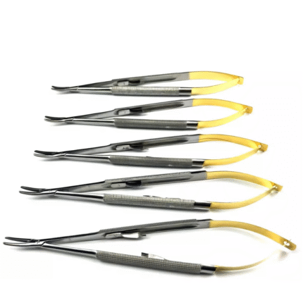 Castroviejo Needle Holder – 18 cm Curved (7") – Locking TC Gold – Surgical Suture – 5 PCS
