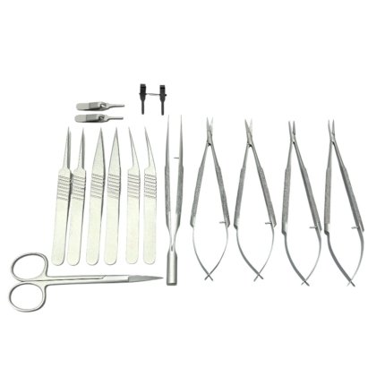 Basic Micro Surgical Instruments Set – 13 Pcs, Micro Surgery Set, Silver