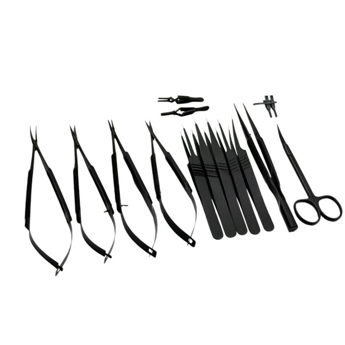 Micro Instruments Surgery Basic Micro Surgical Instruments Set – 13 Pcs, Micro Surgery Set, Black ...