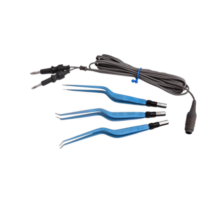 Bipolar Bayonet Forceps – 18 cm, 1 mm Tips, Angled Up + Down + Straight with 3 m Cord (Reusable)